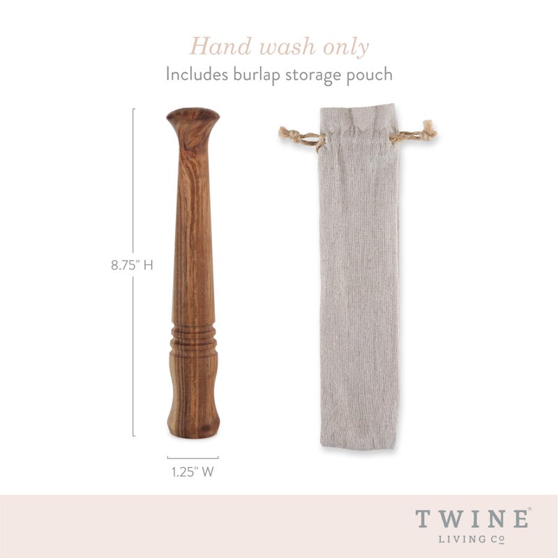 Twine Acacia Wood Mojito Muddler for Cocktails with Jute Storage Pouch, Bar Accessories, Cocktail Muddler, Drink Muddler, Set of 1, Wood Grain - Image 4